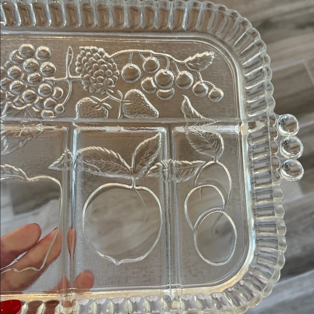 Vintage Indiana Glass fruit motif divided tray